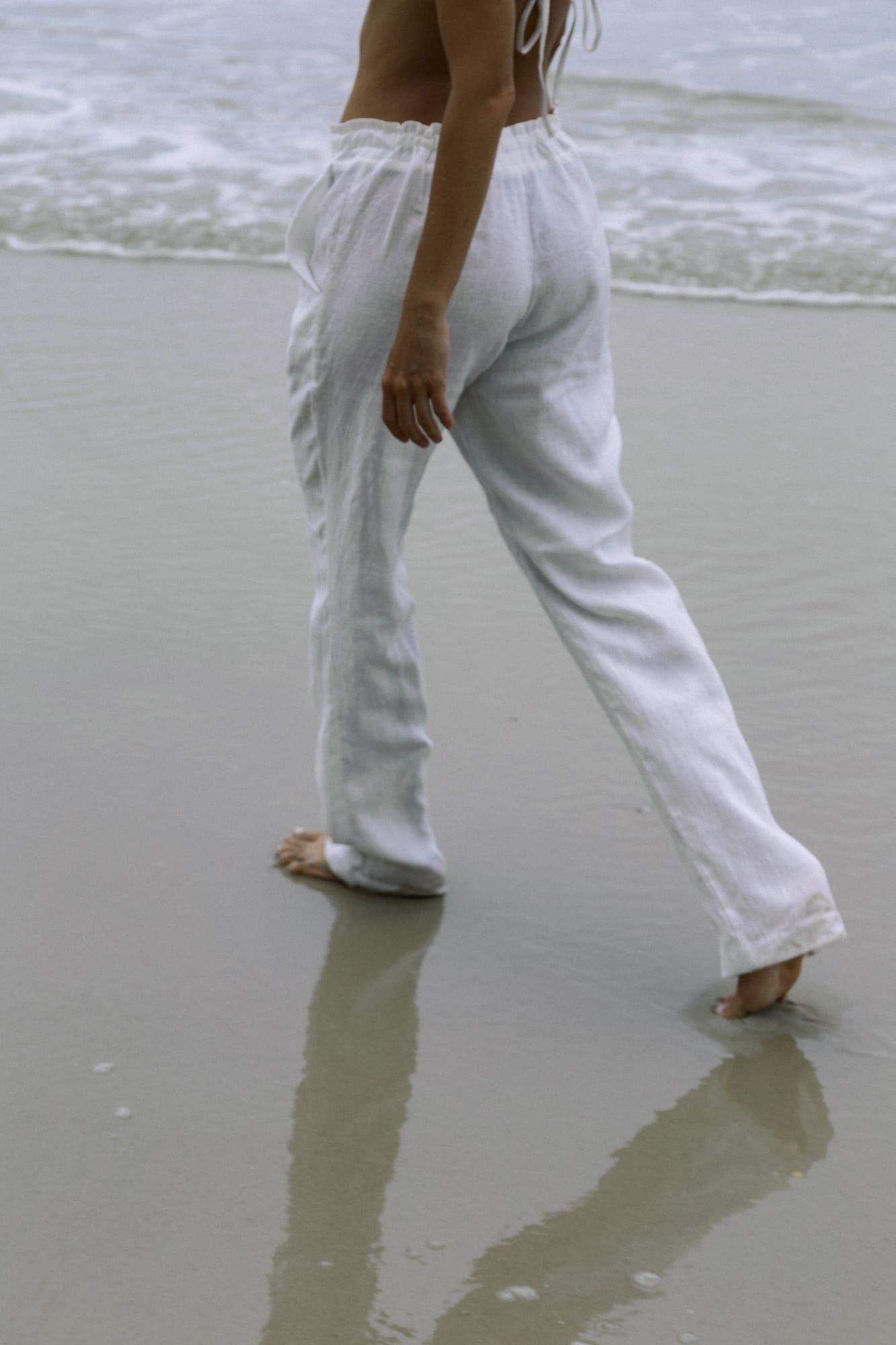 Calça Amarração Linho Puro - OCRE. moda praia consciente