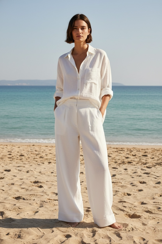 Pure Linen Fixed Waistband Trousers