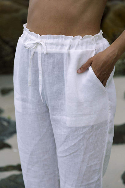 Calça Amarração Linho Puro - OCRE. moda praia consciente