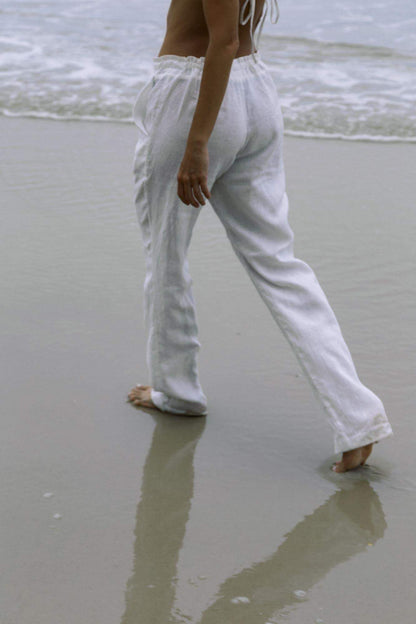 Calça Amarração Linho Puro - OCRE. moda praia consciente