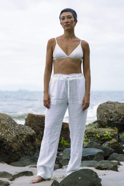 Calça Amarração Linho Puro - OCRE. moda praia consciente